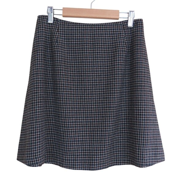 VINTAGE 90s Women's Brown & Black Plaid Check A-Line Mini Skirt 8 - Picture 1 of 7